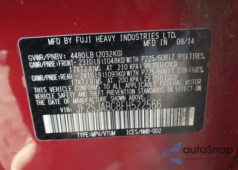 2015 Subaru Forester 2.5I z USA, uszkodzony, nr VIN JF2SJABC8FH522566